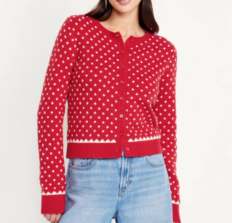 So soft red winter holiday button down cardigan 

#LTKGiftGuide #LTKHoliday #LTKSeasonal
