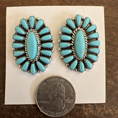 Navajo Cluster Turquoise Earrings Post  Native American Stunning Very Nice Zuni | eBay US