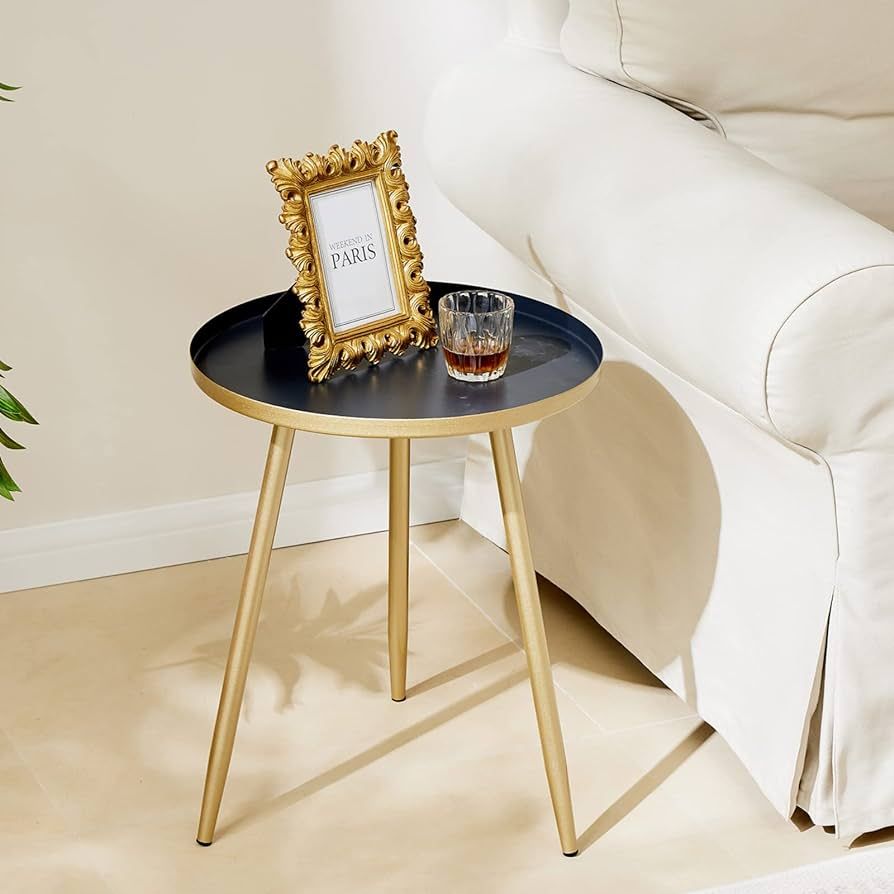 APICIZON 16" Round Side Table, Gold End Table for Living Room, Bedside, Mid Century Modern Coffee... | Amazon (US)