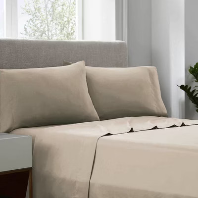 Linum Home Textiles 100% Cotton 400 TC Solid Sateen Sheet Set,Beige,Queen | Target