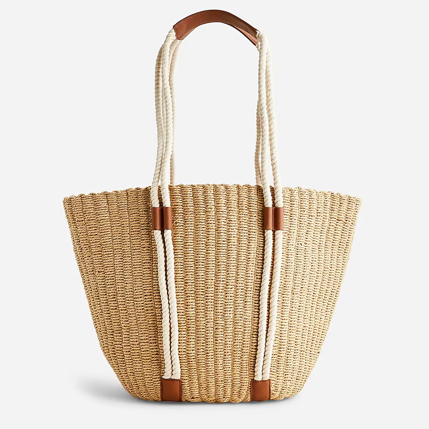 Woven-straw market tote with rope handles | J. Crew US