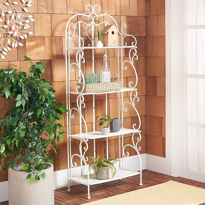 SAFAVIEH Outdoor Collection Tyrique Victorian Antique White Wrought Iron 4-Tier Shelf Unit | Amazon (US)