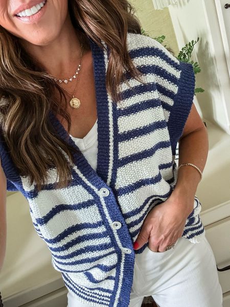 Oversized sweater vest. Anthropologie Summer sweater. White denim. 
Sweater S. Jeans TTS

Miranda Frye jewelry code: TWOPEASINABLOG 

#LTKfindsunder100 #LTKover40 #LTKSeasonal