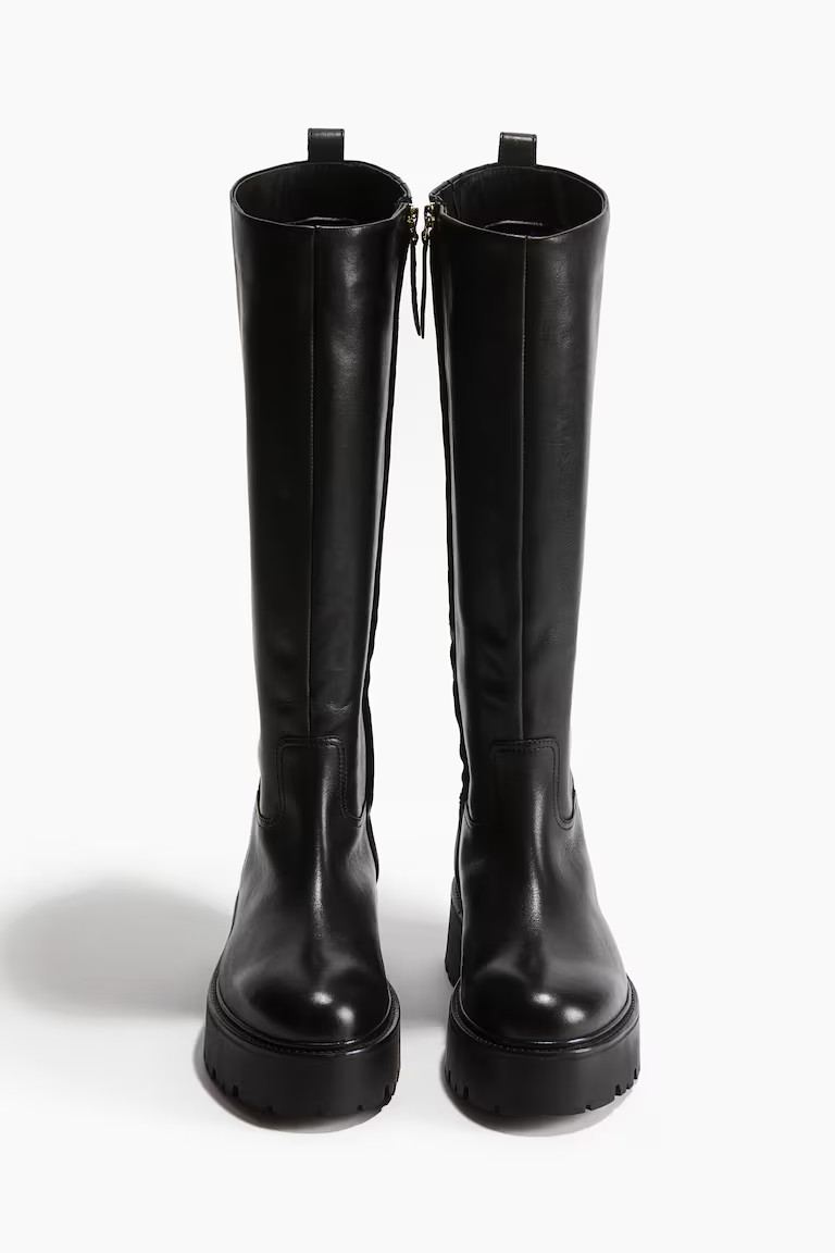 Knee-high leather boots - Black - Ladies | H&M GB | H&M (UK, MY, IN, SG, PH, TW, HK)