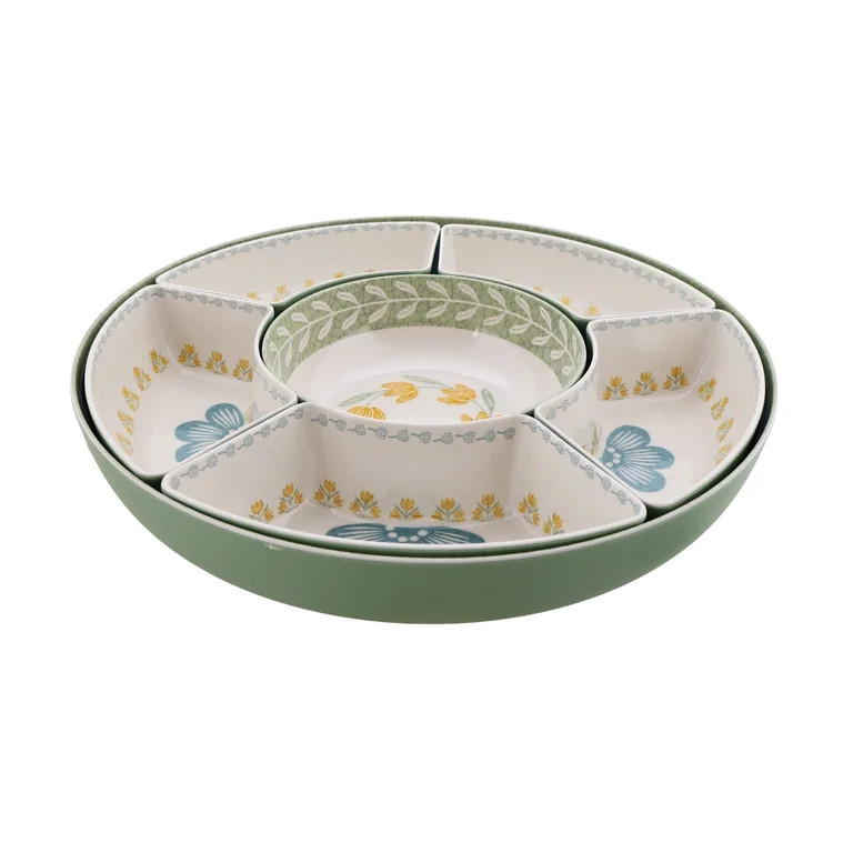 Better Homes and Gardens Bamboo Melamine Floral Chip and Dip Serve Tray | Walmart (US)