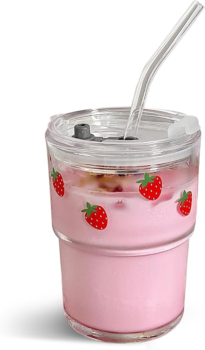 13oz Glass Tumbler with Straw and Lid, Reusable Iced Coffee Cup Tumbler, Cute Glass Cups for Wate... | Amazon (US)