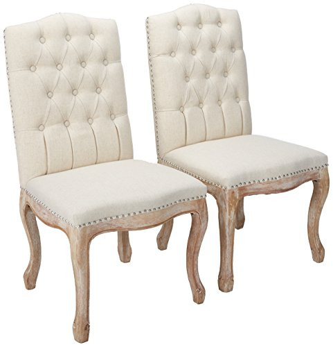 Christopher Knight Home Jolie Tufted Fabric Weathered Hardwood Dining Chairs, 2-Pcs Set, Beige | Amazon (US)