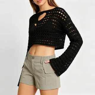 Sosana - Cut-Out Crochet Crop Knit Top | YesStyle | YesStyle Global