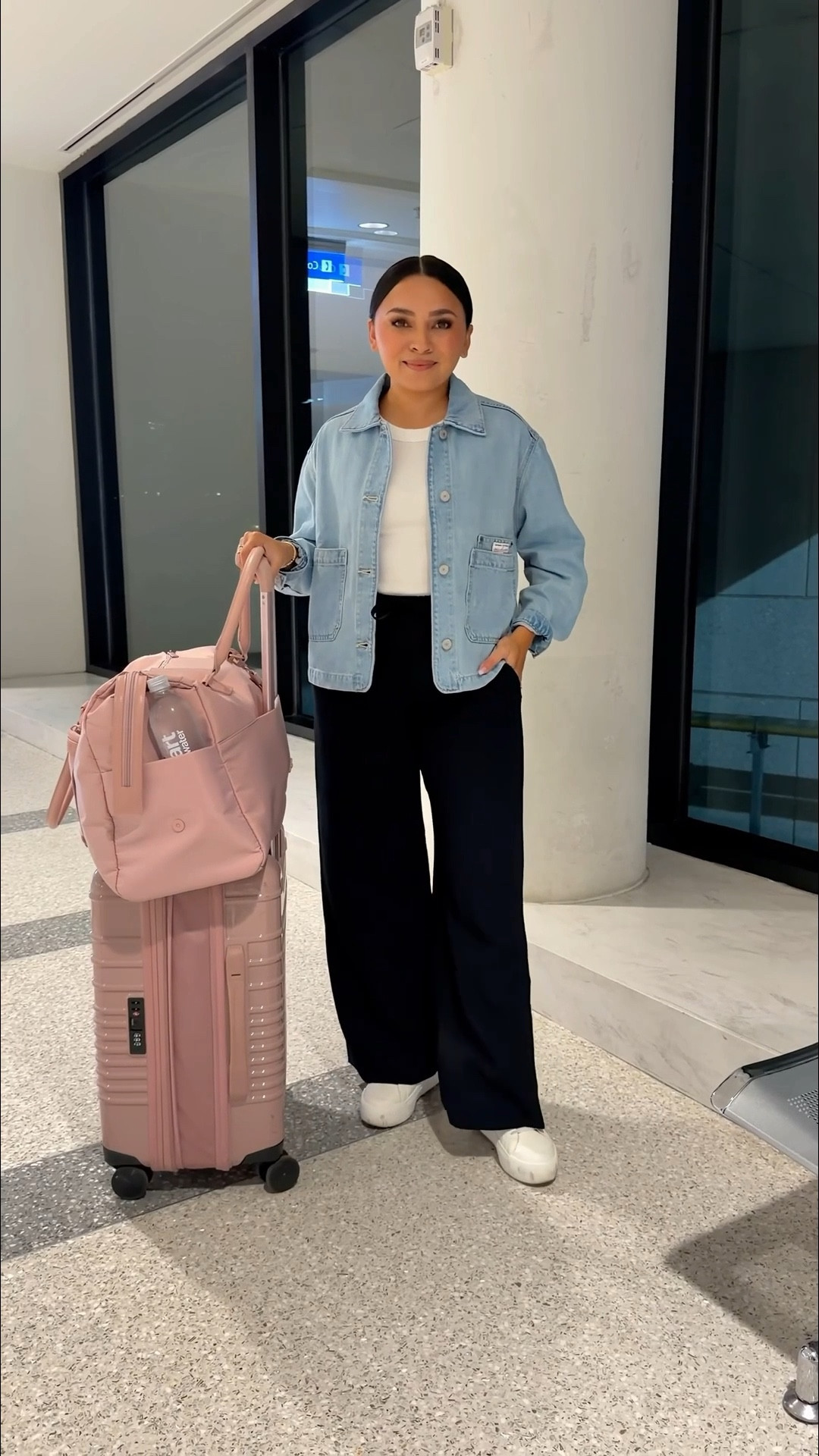 Travel airport outfit!
Denim jacket size xs petite TTS 
White tanks size xs petite TTS 
Black pants size small short TTS 
Sneakers size 6.5 TTS 

#LTKPetite #LTKSaleAlert #LTKTravel
