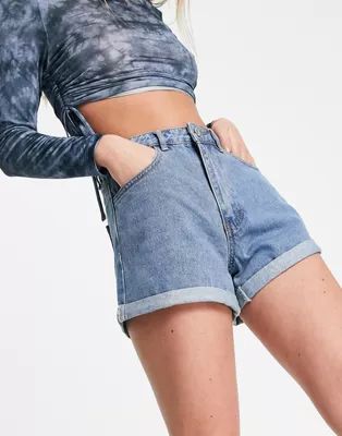 Missguided high waisted turn up denim shorts in blue | ASOS (Global)