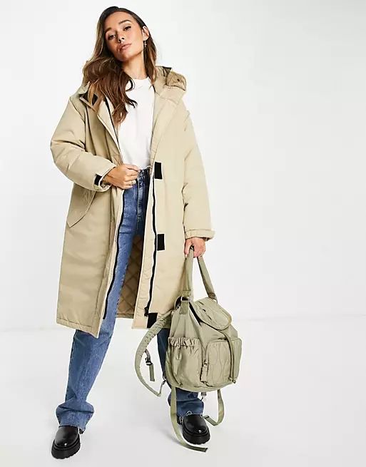 ASOS DESIGN oversized parka coat in stone | ASOS (Global)