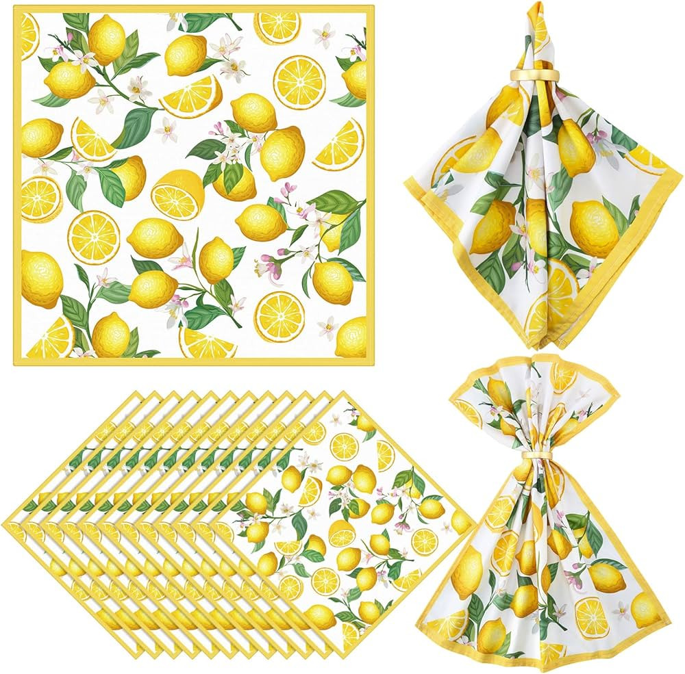 12 Pcs Lemon Cloth Napkins Lemon Napkins 20"x20" Washable Dinner Napkins Tea Party Napkins for Ki... | Amazon (US)