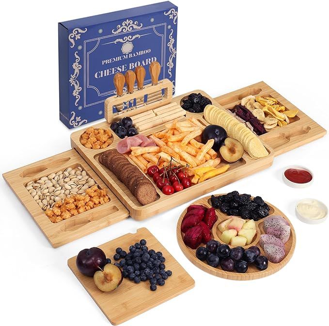 Large Charcuterie Boards, Bamboo Cheese Board and Knife Set, Charcuterie Platter Cheese Trays, Ho... | Amazon (US)