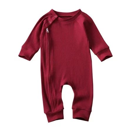 Cathery Unisex Babys Long Sleeve Solid Color Jumpsuit Pants Ribbed Pajamas 0-24M | Walmart (US)