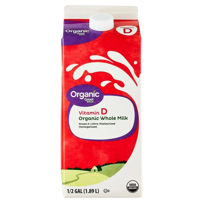 Great Value Organic Whole Vitamin D Milk, Half Gallon, 64 fl oz | Walmart (US)