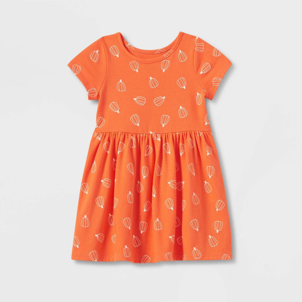 Toddler Girls' Pumpkin Short Sleeve Knit Dress - Cat & Jack Orange 5T | Target