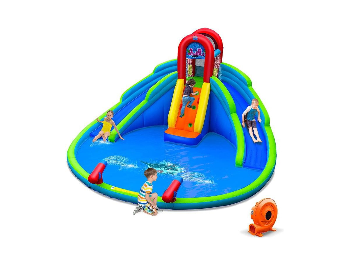 Inflatable Water Park Waterslide for Kids Backyard with 780W Air Blower - Blue | Macy's