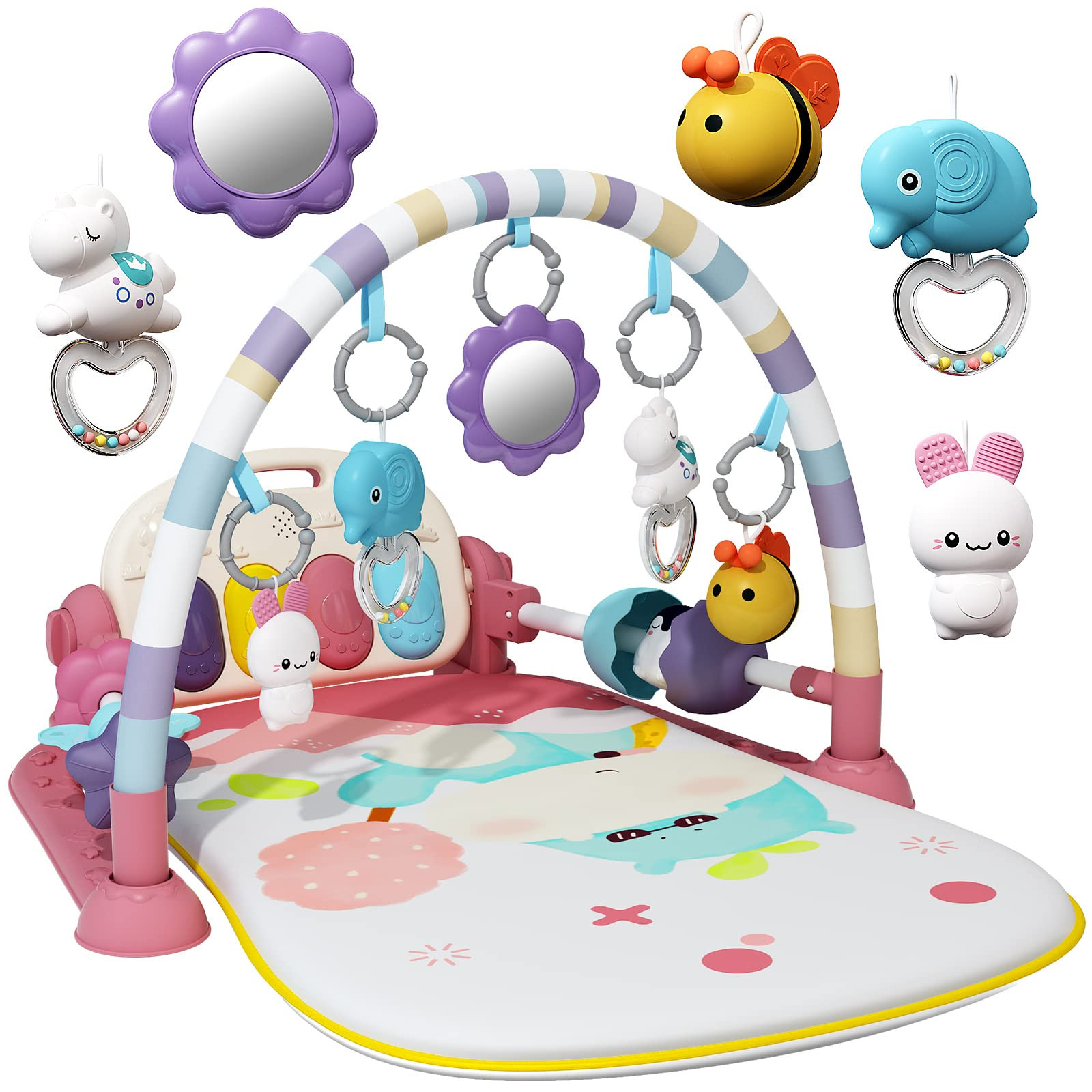 Baby Gym with Kick and Play Piano,Baby Play Mat Tummy Time Baby Activity Gym Mat with 5 Infant Le... | Amazon (US)