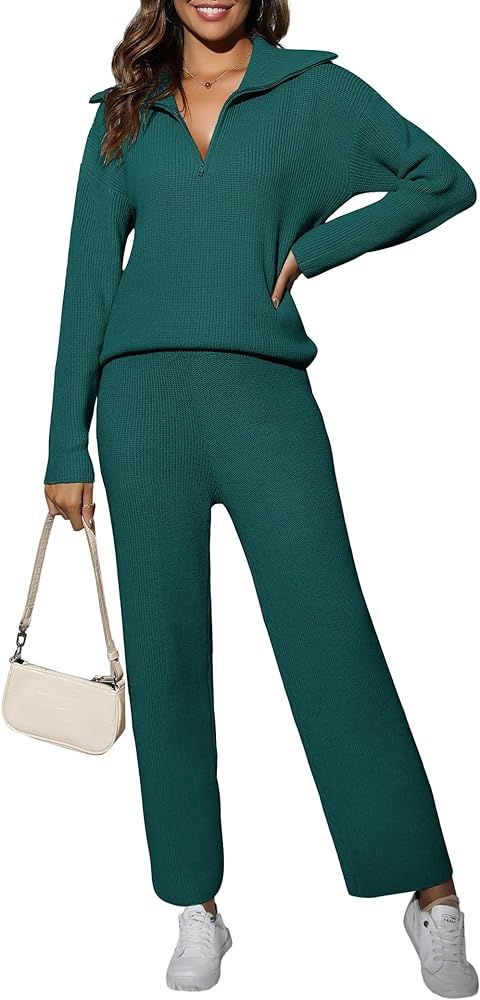 Ekouaer Women 2 Piece Outfits Sweatsuit Set 2023 Fall Oversized Half Zip Sweatshirt Wide Leg Swea... | Amazon (US)
