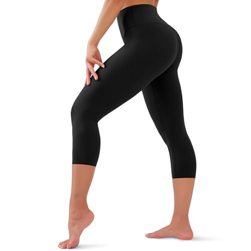 High Waisted Capri Leggings for Women - Tummy Control Soft Yoga Pants for Workout Running No See Through Plus Size Black | Amazon (US)