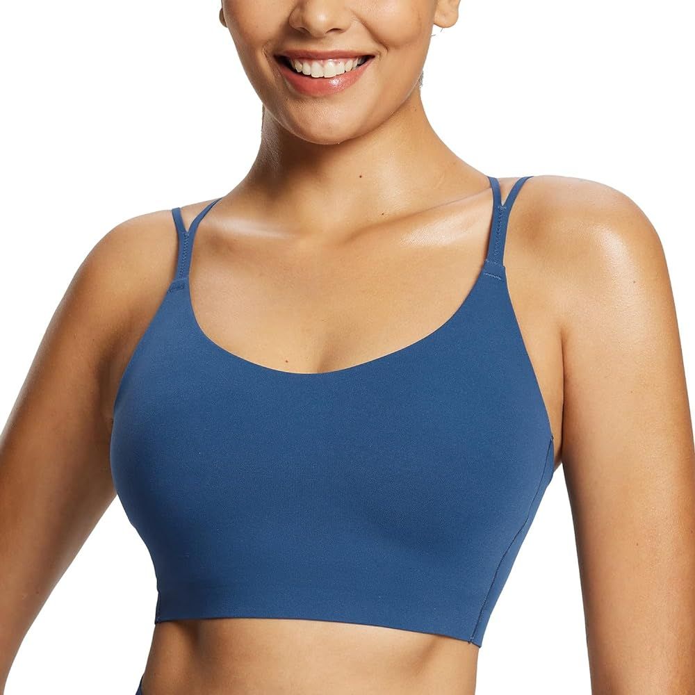 BALEAF Freeleaf Women's Sports Bra Longline, Molded Cup Yoga Bra Thin Strap Low Impact Spaghetti ... | Amazon (US)