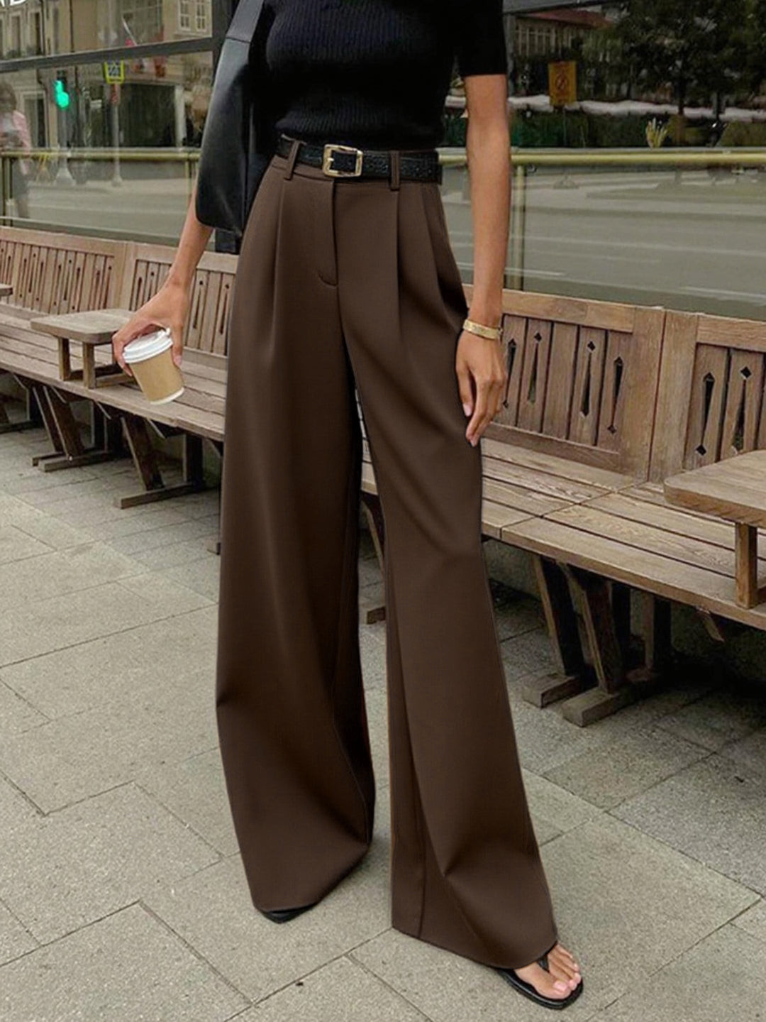 Solid Wide Leg Pants Without Belt | Commense