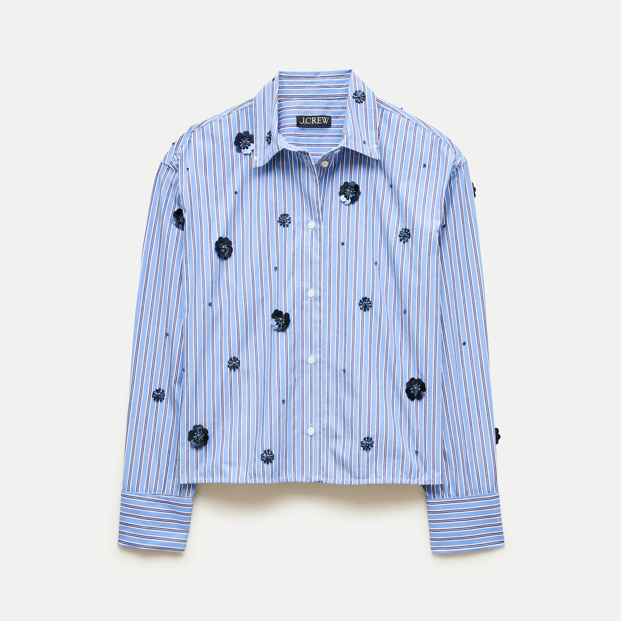 Esme cropped button-up shirt in embellished striped cotton poplin | J. Crew US