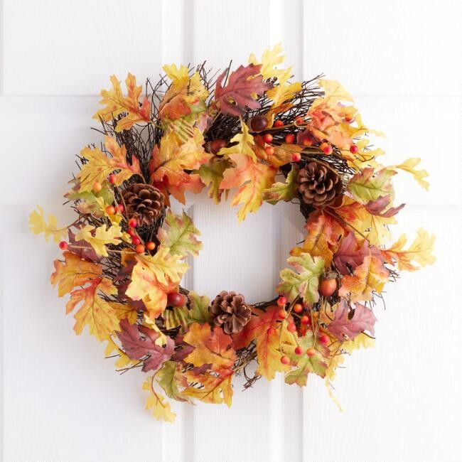 Pier Place Faux Oak Leaf and Berry Wreath | World Market