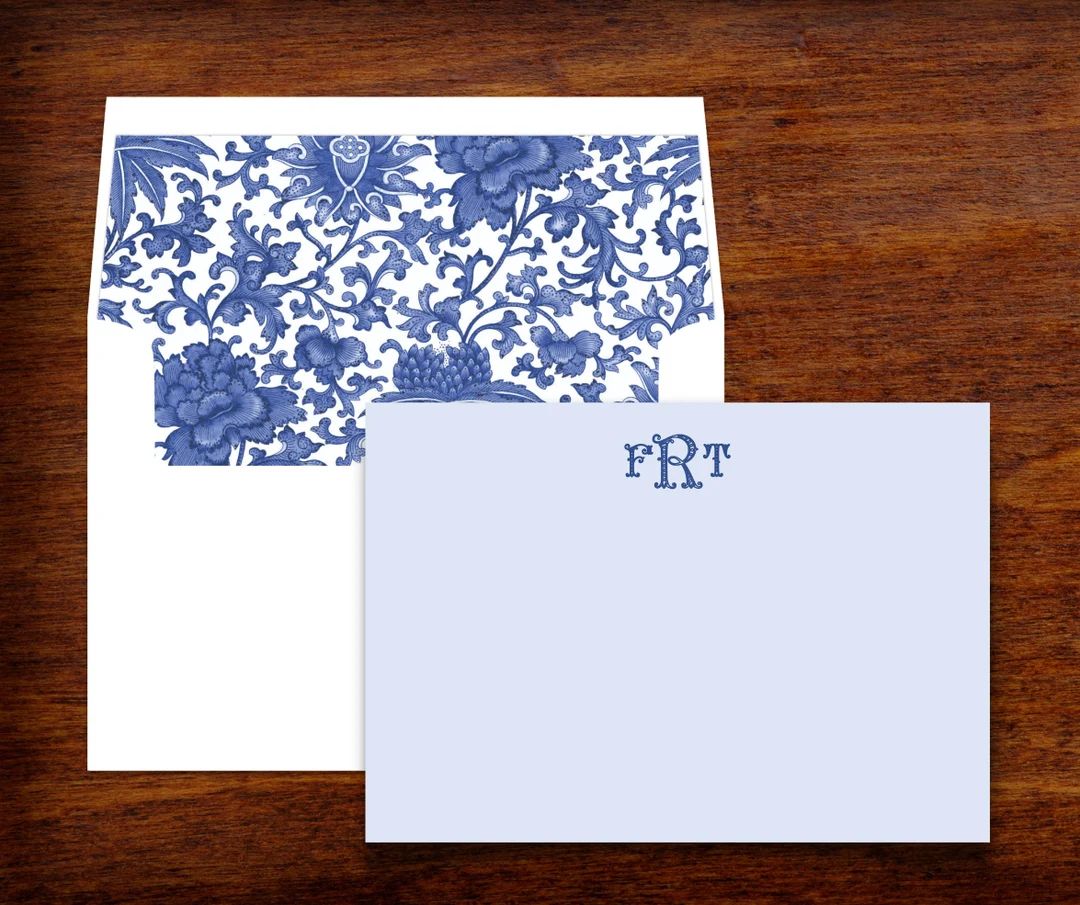 Monogram Blue Willow Stationery Note Card Set With Matching - Etsy | Etsy (US)