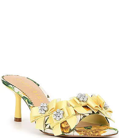 Gianni Bini Lele Embellished Floral Print Satin Bow Detail Dress Sandals - 9 | Dillard's