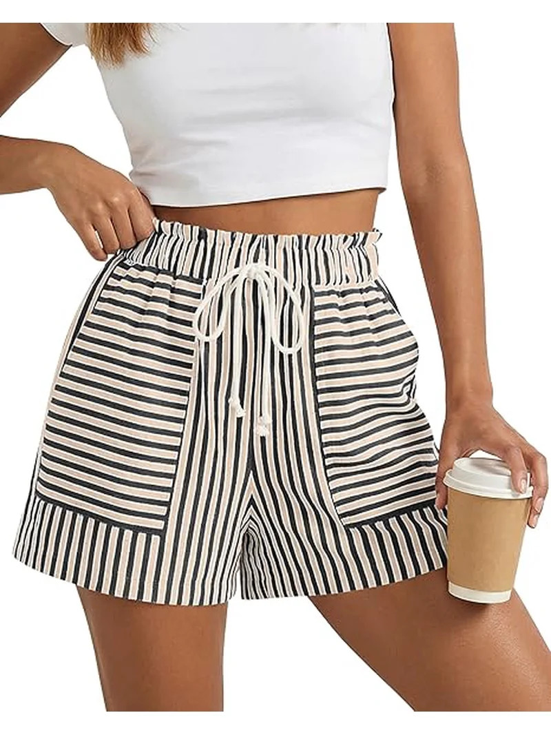 FreshPretty Casual Striped Shorts for Women Spring Summer Elastic Waist Y2K Lounge Vacation Beach... | Walmart (US)