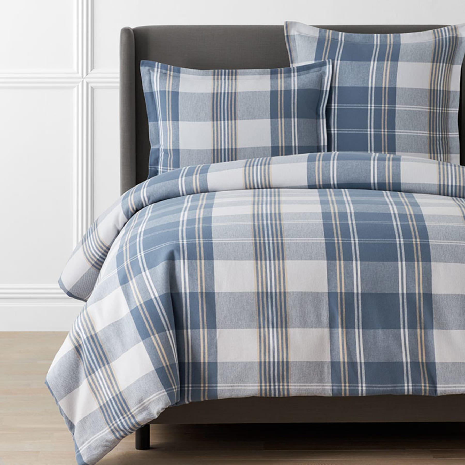 Oversized Plaid Premium Ultra-Cozy Cotton Flannel Duvet Cover - Gray, King/Cal King | The Company Store