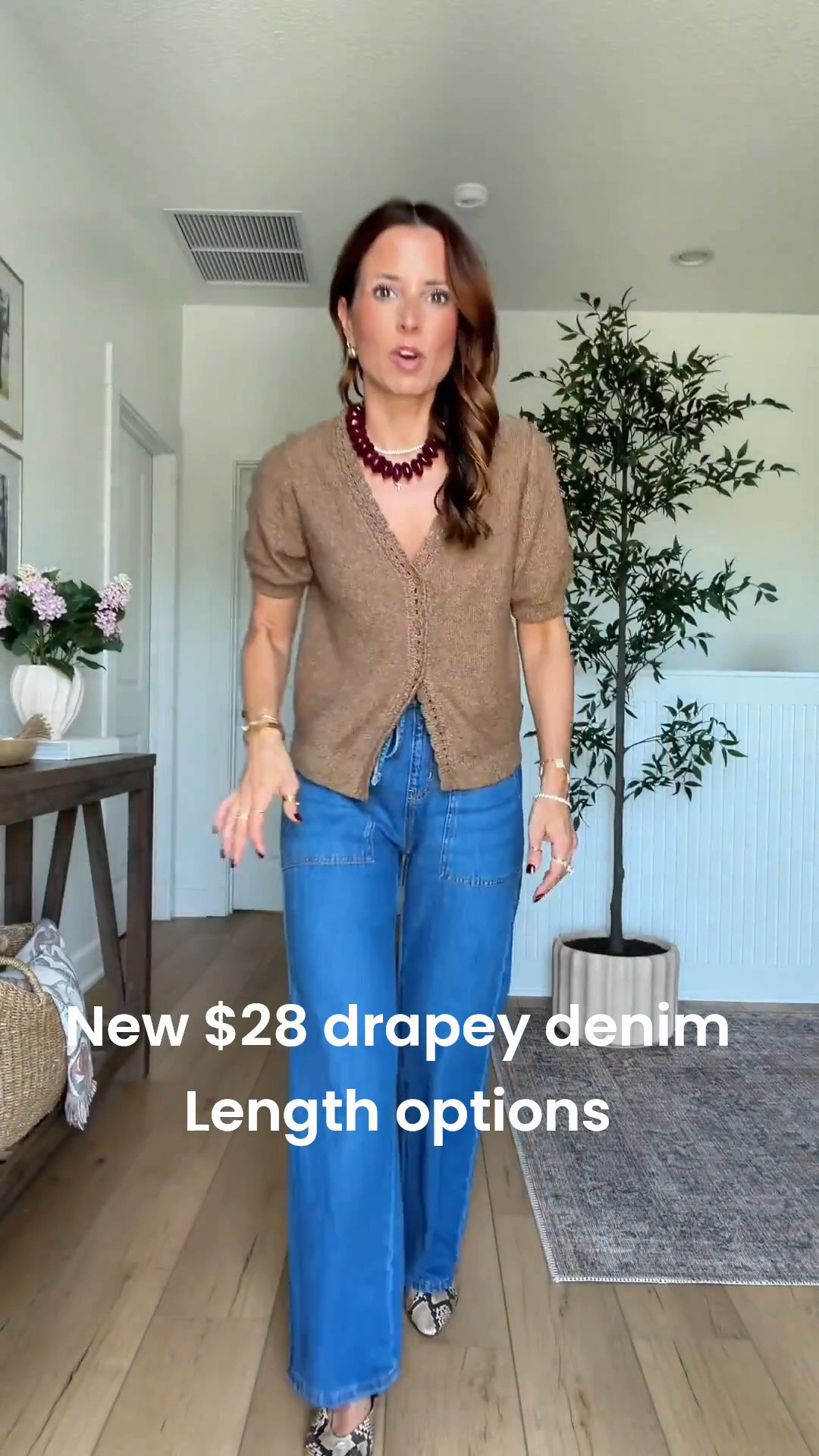 New $28 drapey denim that’s so soft! Pull-on style. Wearing XS short. Wearing XS in sweater top. Snakeskin mules are TTS. Beaded necklace. Fall outfit. Mom outfit. Everyday outfit. Elevated casual outfit.

#LTKgrwm #LTKootd #LTKPetite