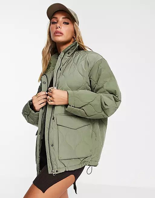 & Other Stories recycled polyamide quilted jacket in khaki | ASOS (Global)
