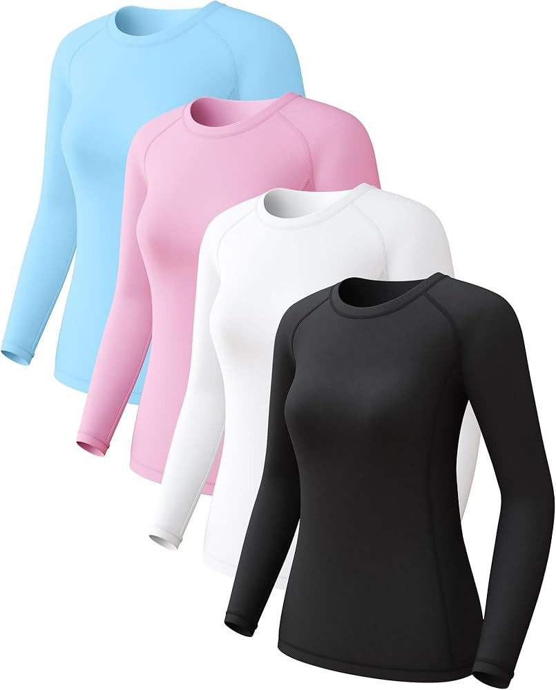 4 Pack Women's Long Sleeve Compression Shirts, Dry Fit Workout Athletic Sun Protection Cooling To... | Amazon (US)