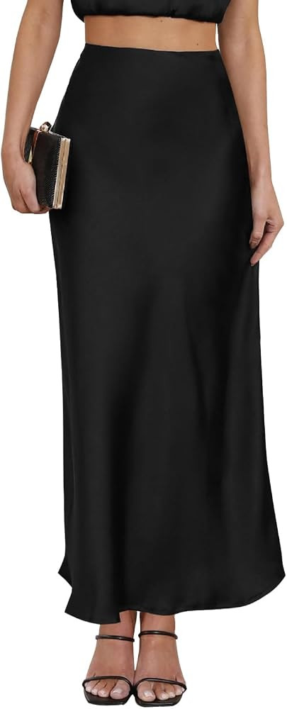 Women's Satin Maxi Skirt High Waisted Elastic Waistband Silk A-Line Casual Party Leopard Print Lo... | Amazon (US)