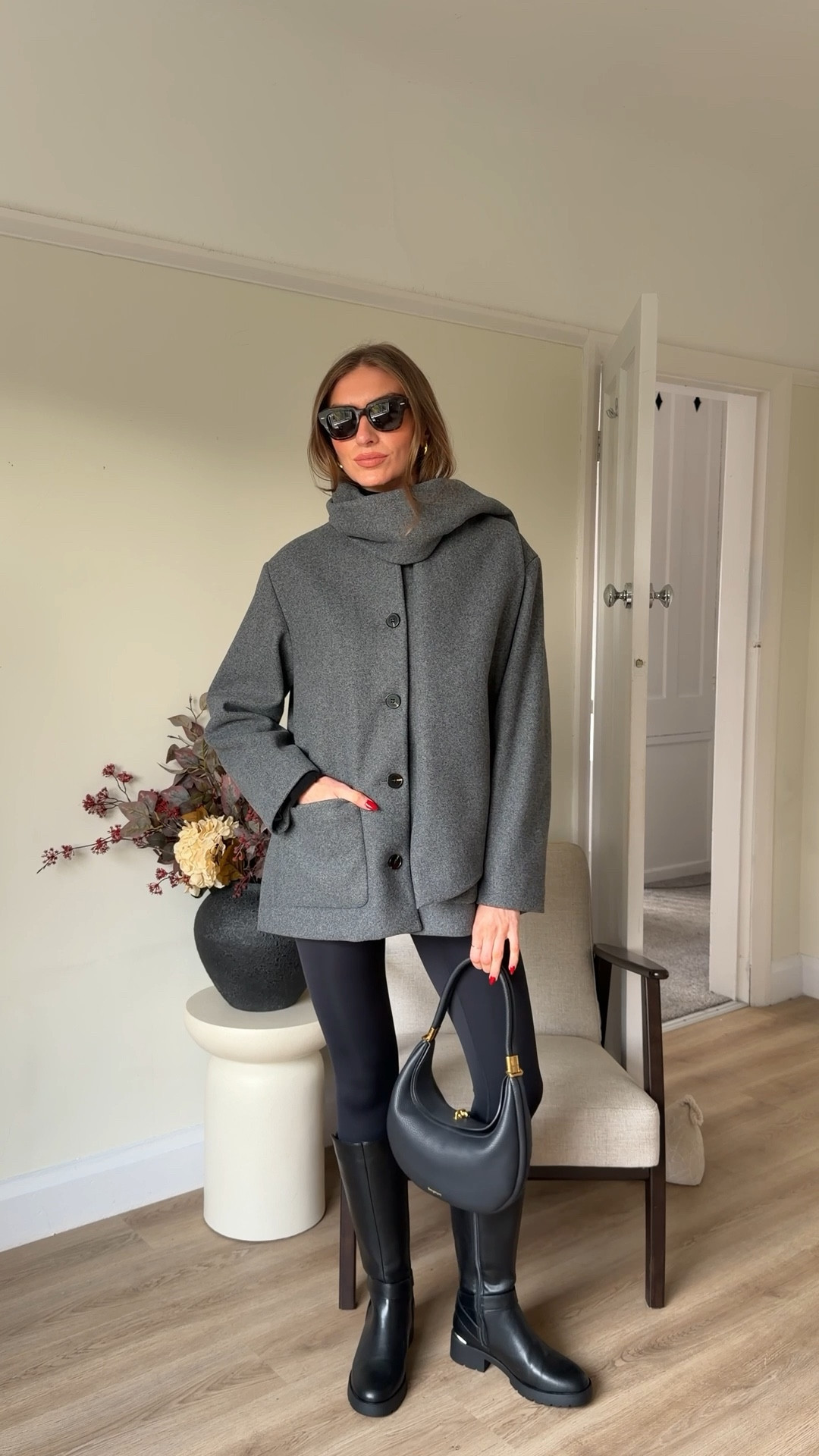 Knee high boot styling, Christmas market outfit Inso

Small in the H&M scarf-detail grey coat - exact & similar linked
Black polo neck jumper, exact is older so linked similar
Another version ‘second skin’ black leggings, exact & similar linked
Matalan knee high boots
Longmont Luna bag
Mac liquid lip - ‘lady be good’
Rayban state street sunglasses
Bottega dupe gold earrings 

#LTKuk #LTKfestive #LTKwinter