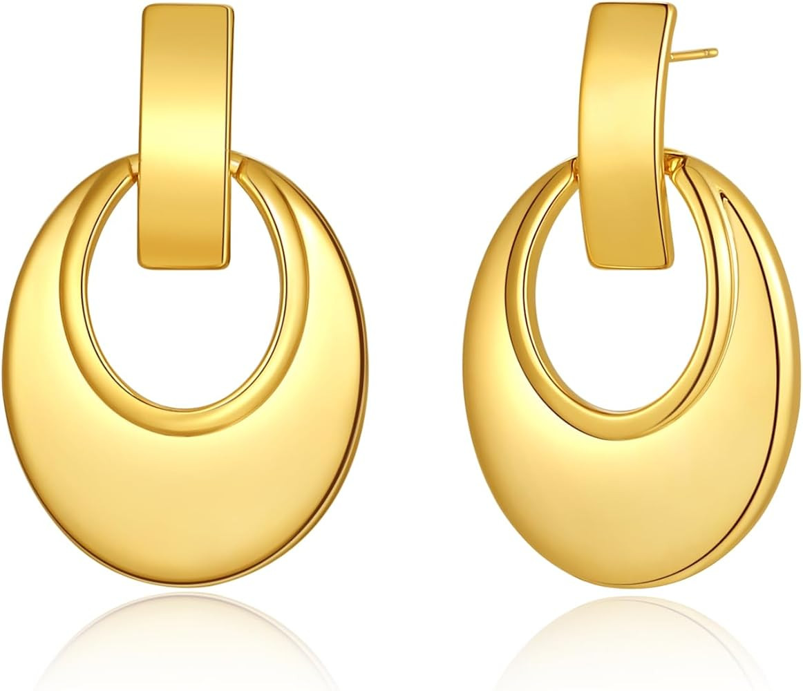 Gold Silver Geometric Dangle Drop Earrings - Statement Hoop Dangle Earrings Chunky Trendy Vintage... | Amazon (US)