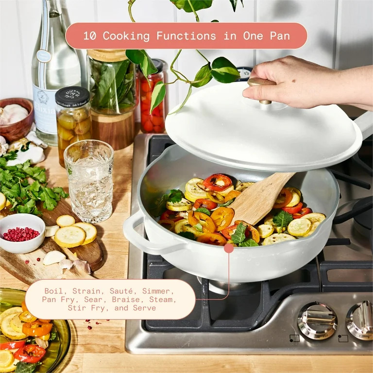 Beautiful All-in-One 4 QT Hero Pan with Steam Insert, 3 Pc Set, White Icing by Drew Barrymore | Walmart (US)