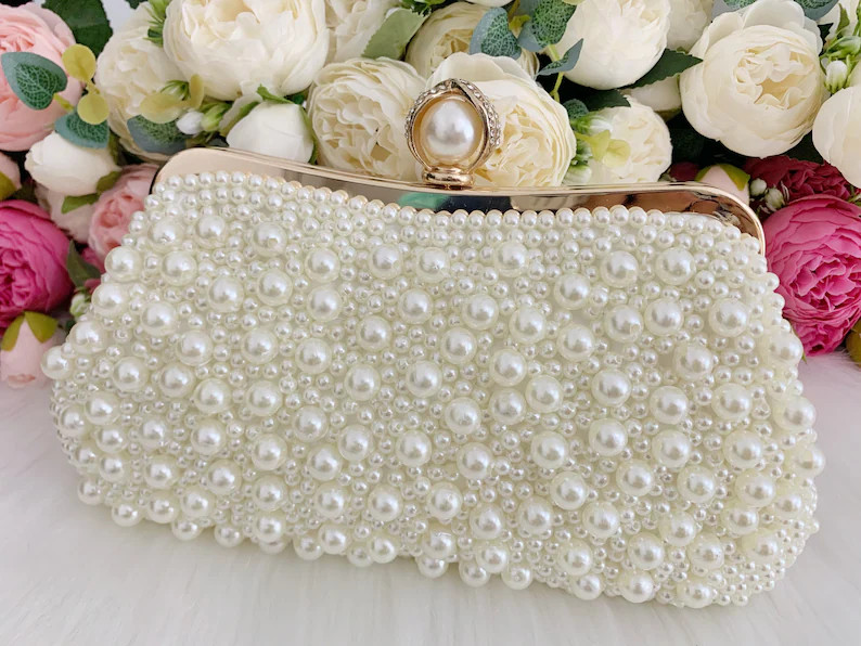 Pearl Clutch Bag, Pearl Evening Bag, Bridal Clutch With Pearls, Beaded Pearl Clutch, Ivory Pearl ... | Etsy (US)
