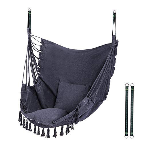 RedSwing Hanging Hammock Chair, Hanging Rope Swing with 2 Cushions and Hardware Kits, Quality Cotton Weave for Superior Comfort and Durability, Max Load 330Lbs Grey | Amazon (US)