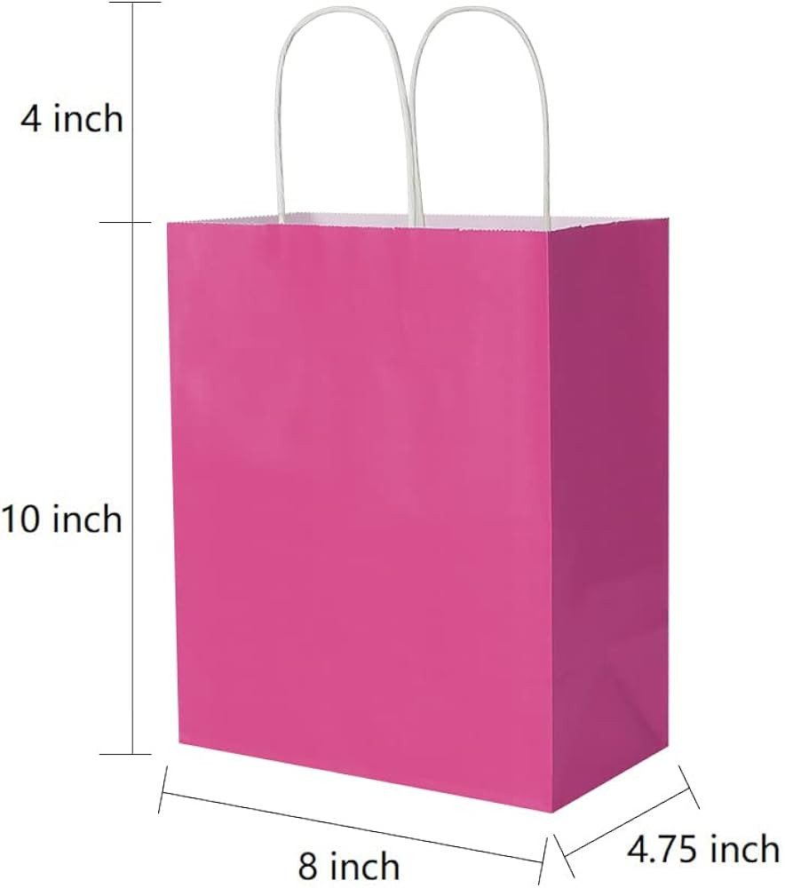 Oikss 50 Pack 8x4.75x10 Inch Medium Hot Pink Kraft Paper Bags with Handles Bulk for Birthday Wedd... | Amazon (US)