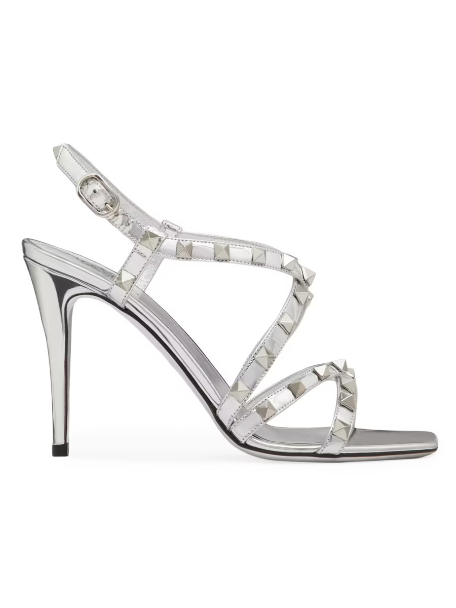 Rockstud Mirror-Effect Sandals With Straps And Tone-On-Tone Studs | Saks Fifth Avenue