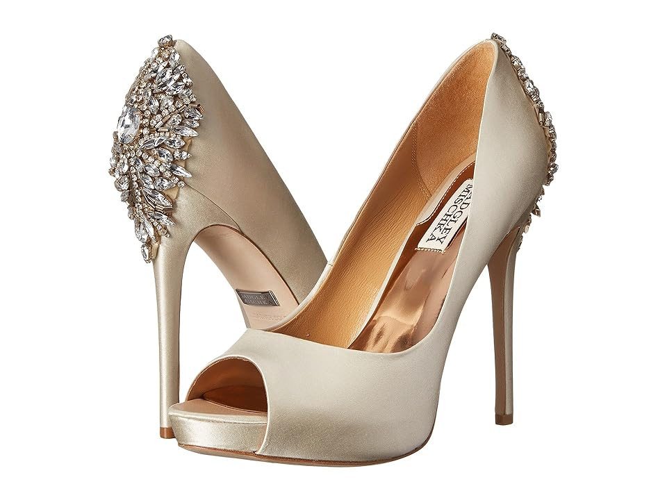Badgley Mischka Kiara High Women's Heels Ivory Satin : 5 M, Leather | Zappos
