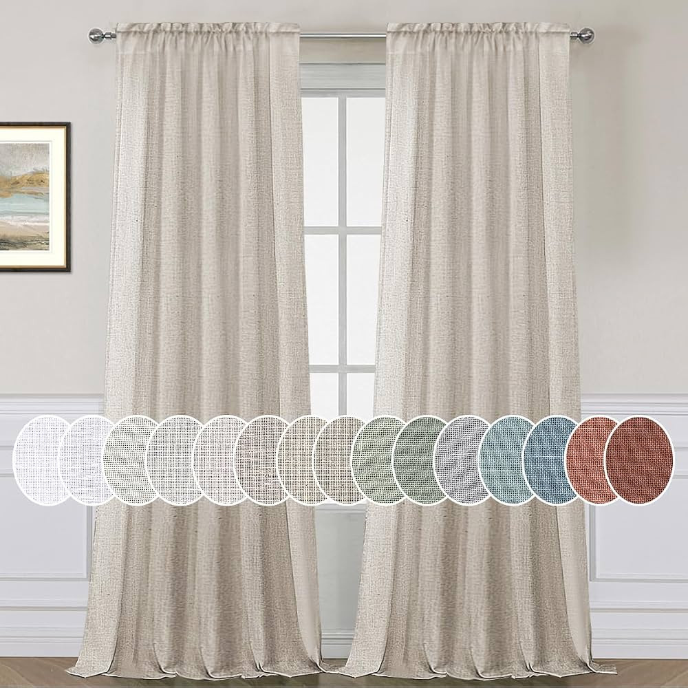 Linen Curtains 96 Inches Long Living Room Curtains 2 Panels Rod Pocket Semi Sheer Curtains for Be... | Amazon (CA)