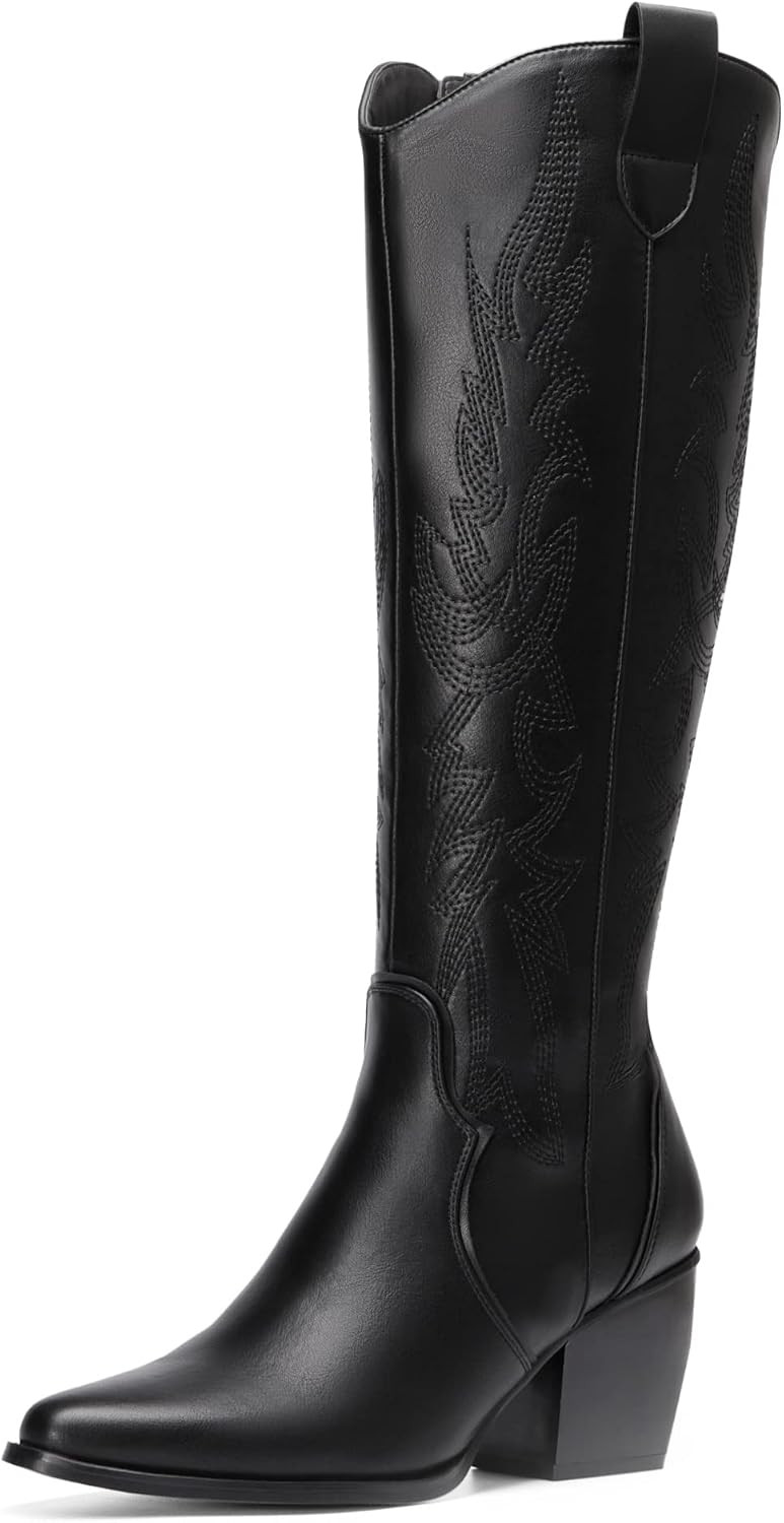 DREAM PAIRS Womens Cowboy Knee High Chunky Heel Boots | Amazon (US)