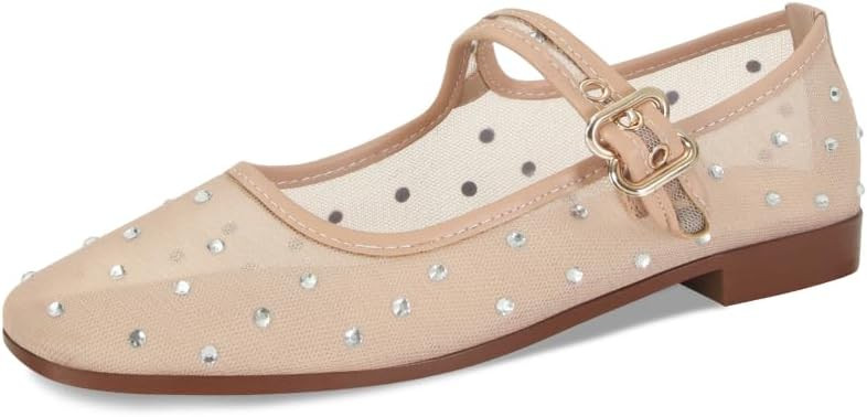 DOEYG Mesh Ballet Flats Shoes for Women Leopard Animal Print Mary Jane Flats Shoes Square Toe Dre... | Amazon (US)