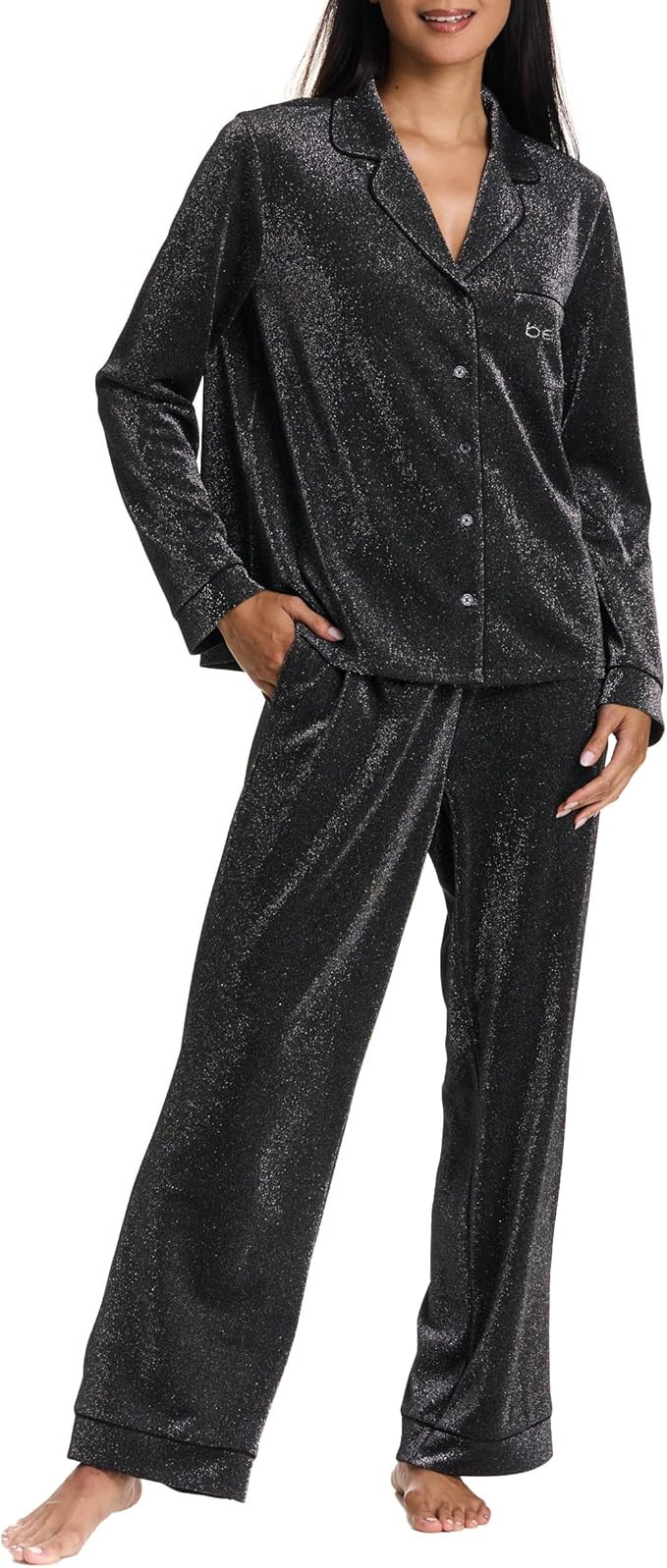 bebe PJ Sets for Women Metallic Shimmer, Womens Button Down Pajama Sets Loungewear, Ladies Sleepw... | Amazon (US)