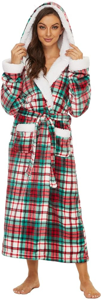 ccko Plush Robes For Women, Fleece Fuzzy Womens Robe,Soft Warm Women's Bathrobe with Hood for Bat... | Amazon (US)