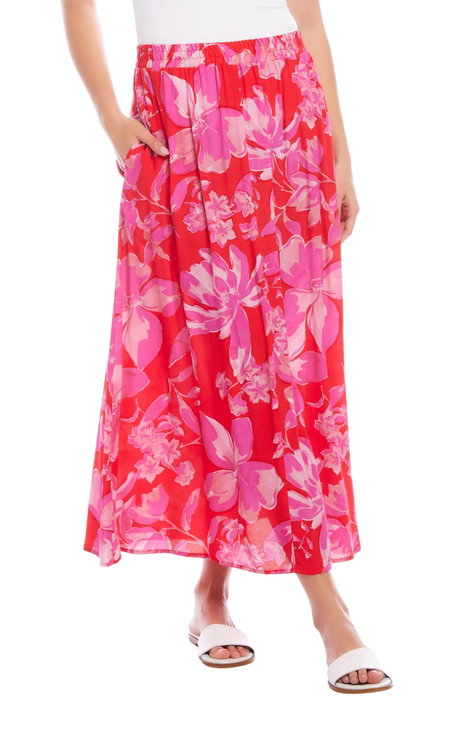 Karen Kane Floral Pleated Midi A-Line Skirt | Nordstrom | Nordstrom